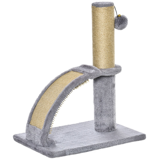 Cat Tree Activity Center with Scratching Massage Board Hanging Ball - Grey - Pawhut