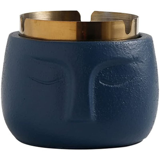 Sun Flowergb - Imitation Face Ashtray Anthropomorphic Ashtray Mini Ashtray Living Room Outdoor Garden Ф10cm x 8.5cm, Dark Blue