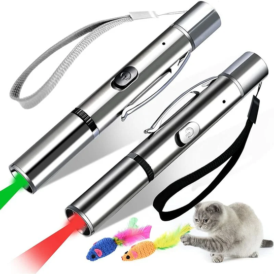Interactive Cat Toy 2pcs Cat led Pointer with Sisal Mouse 5 in 1 Adjustable Pattern for Cat Interact Training - usb Rechargeable