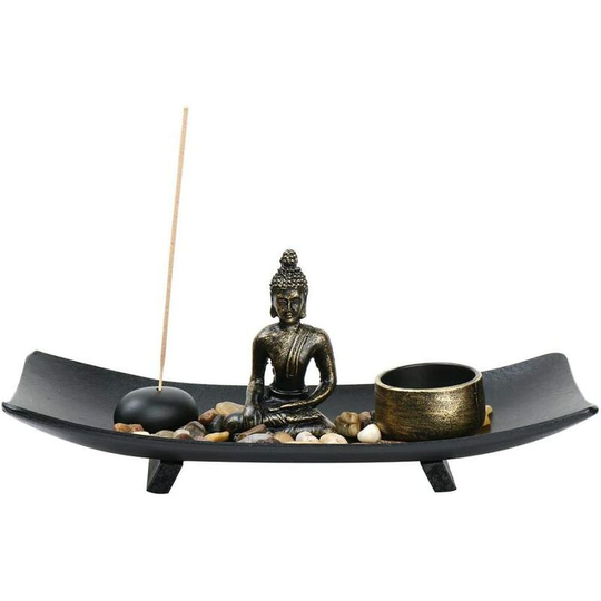 Buddha Zen Garden Candle Holders Ornament for Natural Stone Rattan Incense Gift Box