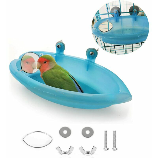 Birdbath Birdbath Shower Cleaning Bath Bowl Basin with Hanging Mirror Bird Pets Small Birds Toy Parrot Accessories Parakeet Cockatiel Water Feeding