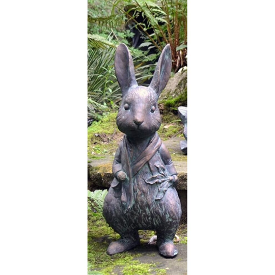 Sculpture of Peter Rabbit; hand finished with an aged verde finish