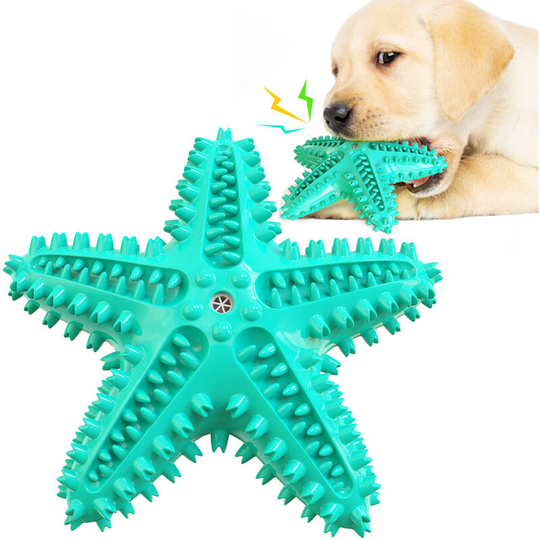 Dog Chew Toy, Dog Toothbrush Toy, Natural Rubber Squeak Toy, Interactive Pet Toy / Educational Toy for Medium Dogs Lake Blue