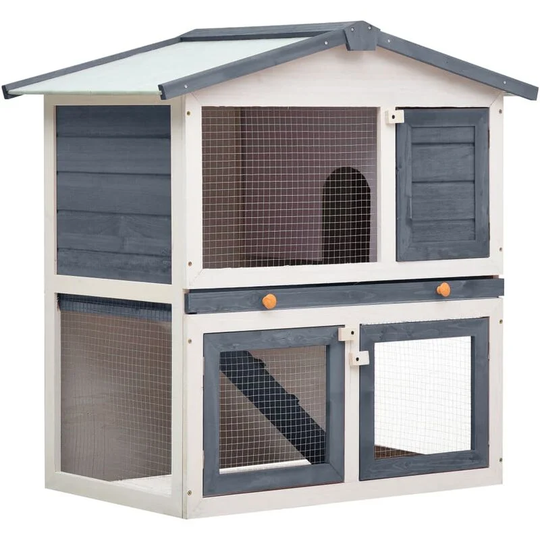 Vidaxl - Outdoor Rabbit Hutch 3 Doors Grey Wood Grey