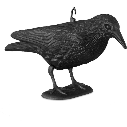 Relaxdays - Sitting Crow Bird Repellent, Scarecrow Decoration, Flying Decoy Pest Control Prop, Black