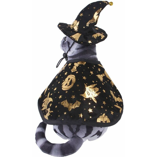 Pet Cloak Halloween Wizard Hat Set Cats Dogs Cosplay Chic Cloak Witch Print Costume Outfits(L) - Thsinde