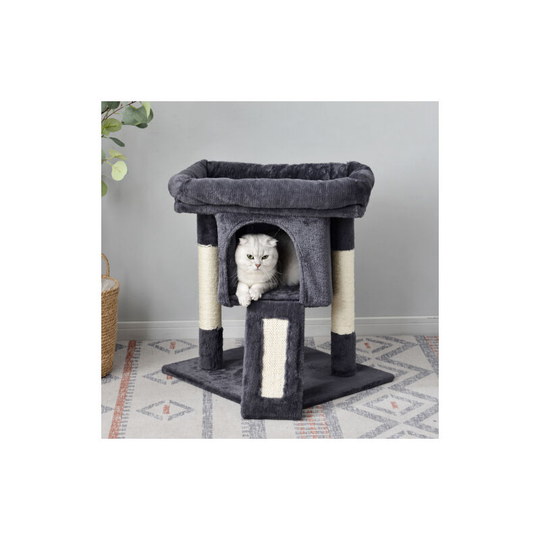 Cat Tree Tower with Sisal Scratching Post, Large Plush Padded Perch and Spacious Housing, Cat Activity Centers, Kitten Furniture, Gray - Flkwoh