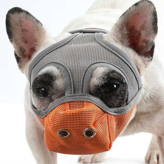Dog Muzzle Breathable Mesh for Short Snout Dogs Prevent Biting Barking,Grey Orange,Medium - Grey Orange,Medium