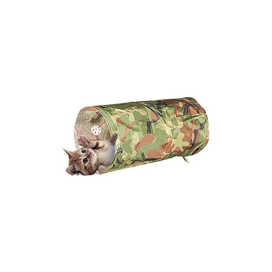 Interactive, foldable and lightweight 5 tunnel maze made of crinkle fabric with pompom and bell