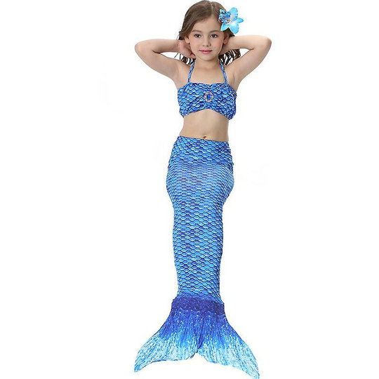 Thsinde - Kids Girls Mermaid Tail Bikini Set Swimwear Swimsuit Swimming Costume Dark Blue 8-9 Years