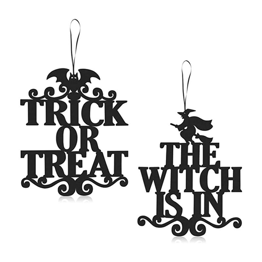 Ilovemilan - 2 Set Halloween Hanging Sign Decorations Non-Woven Trick Or Treat and The Witch is in for Door and Wall Decoration Indoor Outdoor Yard