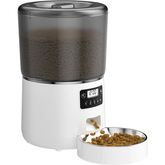 Joorrt - Automatic Cat Food Dispenser 4 l, Food Bowl with 304 Bowl, Max 4 Meals per Day (White)