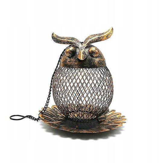 Bird Feeder Standing Metal Owl Bird Cage Food & Water Dishes
