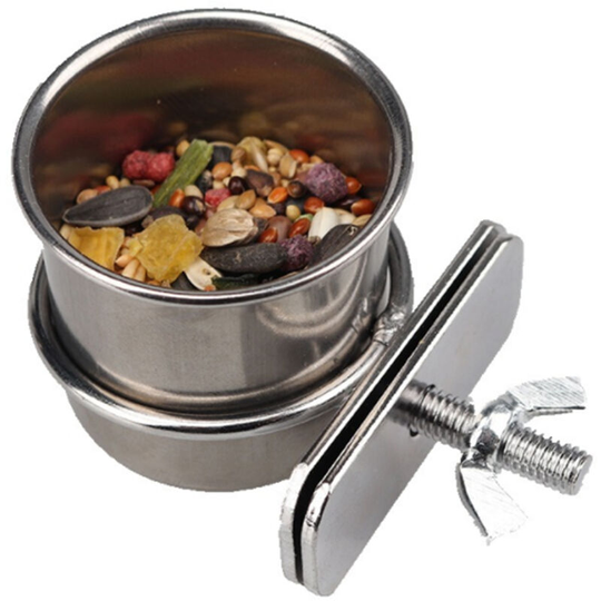 Stainless Steel Bird Food Bowl Parrot Feeding Box with Clamp Holder Water Cup Food Jar Cockatiel Conure Budgies Parakeet Parrot - Diameter 6.5cm
