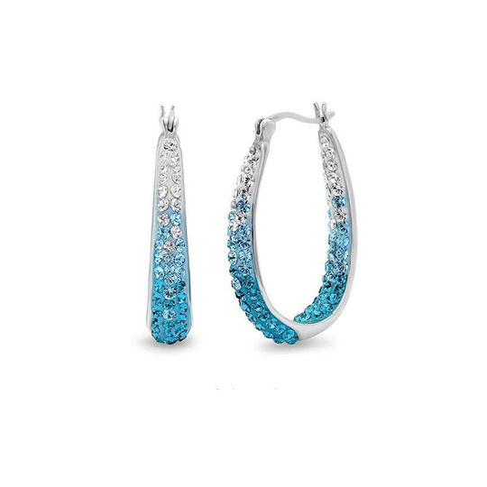 Crystal Hoop Earrings - Oval Alloy Upside Down Hoop Earrings, 1.2' (Blue)