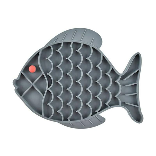 Anti-Glutinous Silicone Bowl For Cats And Dogs - Slow Feed , Fish , Gray