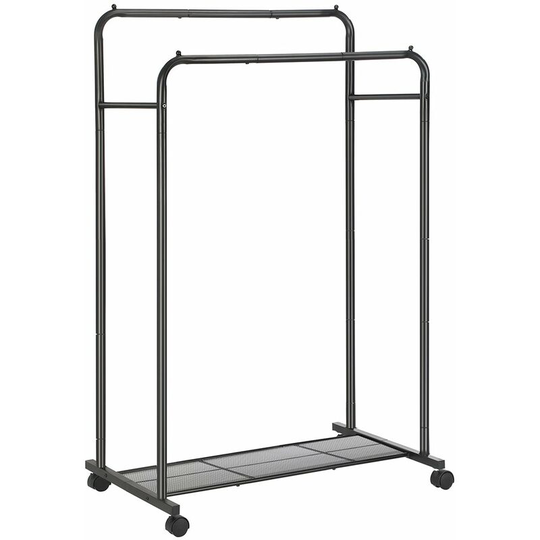 Black Garment Rack with 2 Rails on Wheels - Black
