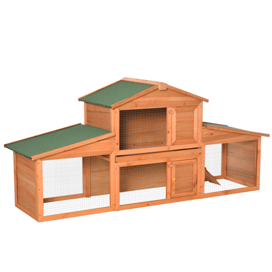 PawHut Deluxe Fir Wood Rabbit Hutch 2-Tier Metal Guinea Pig Small