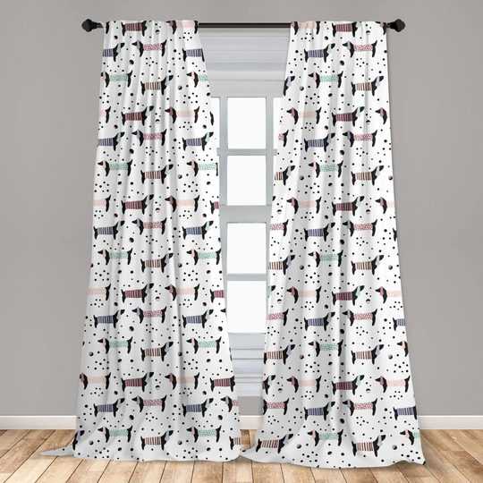Bryany Abstract Hand Drawn Dachshund Puppy Silhouettes with Playthings Dotted Design Room Darkening Curtains