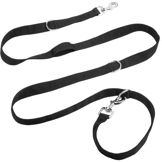 Training Leash for Dog and Cat, Adjustable 5 Lengths 1.1m - 2.15m, Double Leash for 2 Dogs, Strong Braided Leash, Black