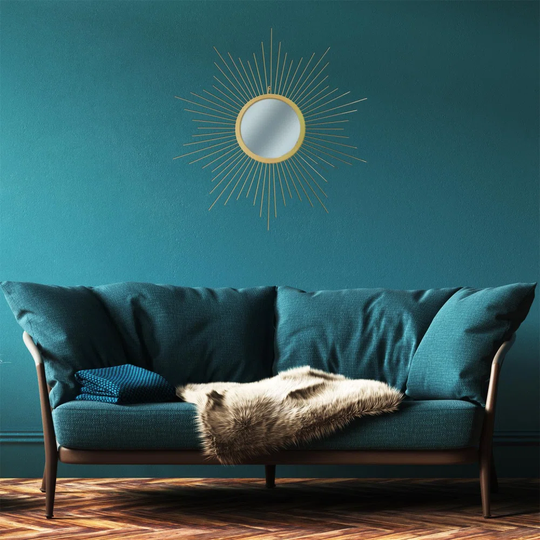 Tiya Sunburst Framed Wall Mounted Accent Mirror in Gold