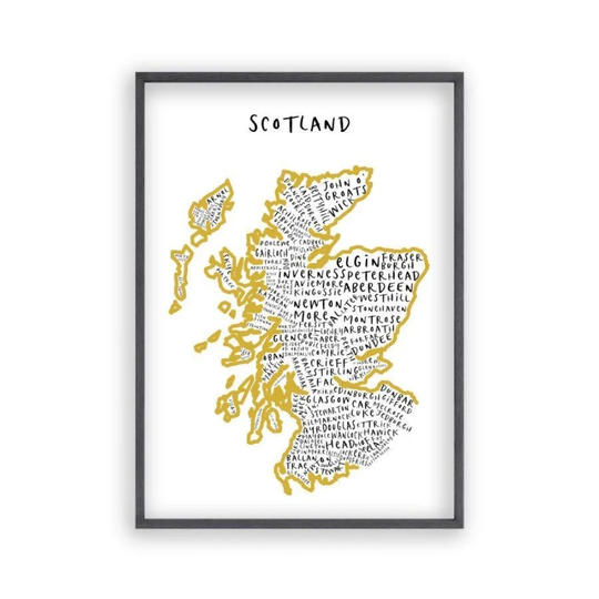 Scotland Typography Map Graphic Art