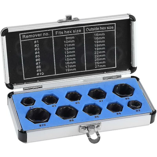Deckon - 10pcs 9-19mm Damaged Nut Bolt Remover Stud Extractor Set Broken Bolt Removal Kit
