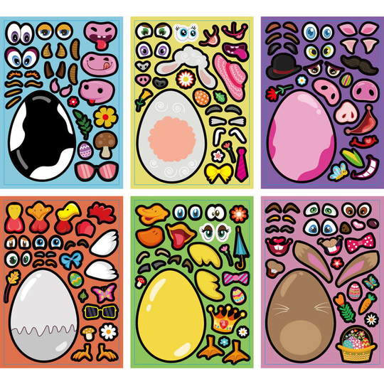 Echoo - 24 Sheets Create Your Own Easter Stickers, Make Rabbit Ear Egg Stickers for Kids, 6 Styles Stickers,
