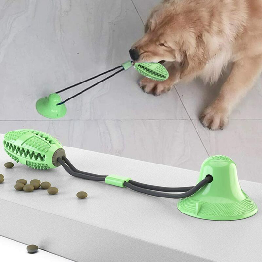 Dog Chew Toys Suction Cup Dog Toy Clean Teeth Food Dispenser Toy Multifunction Dog Molar Pull Toy Green