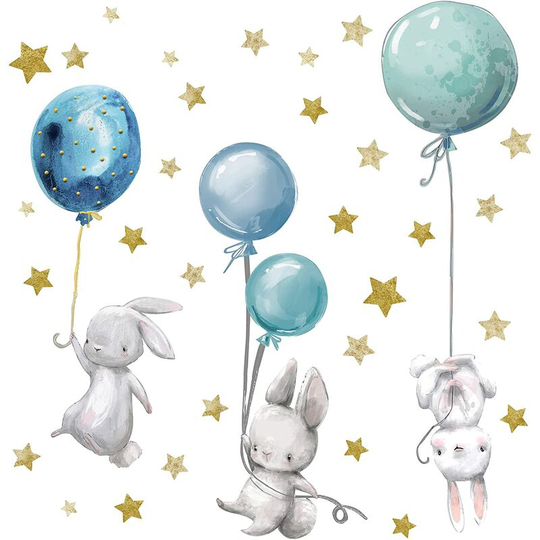 Perle Rare - Personalized Watercolor Animal Wall Decal with Name Wall Sticker Nursery Nursery Nursery Girls Playroom (Rabbit with Balloons)
