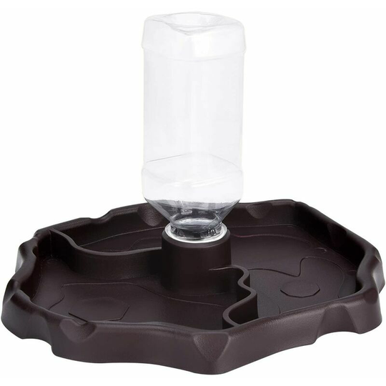 Reptile Water Dispenser, 2 in 1 Anti-Overflow Bowl Food Dispenser, Plastic Bowl for Tortoise Gecko - Brown