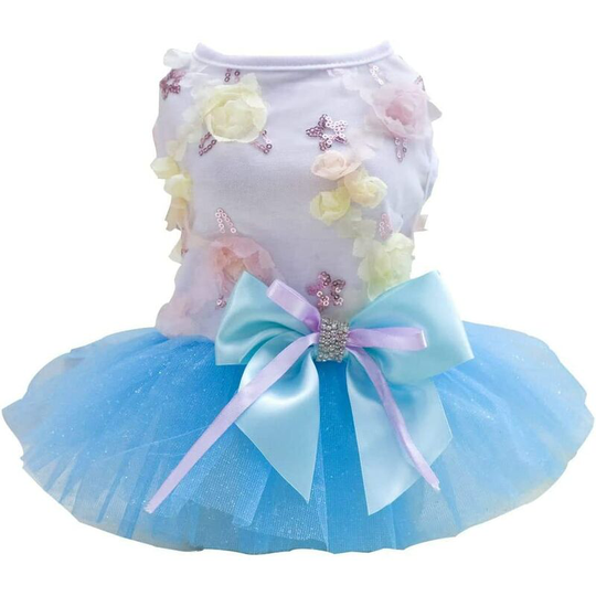 Soekavia - Dog Dress Puppy Skirt Dog Princess Dresses Pet Tutu Flower and Sequin Dot Wedding Lace Dress Luxury Bow Dress for Small Dog Girl (s, Blue)