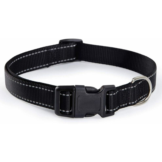 Adjustable Dog Collar, Classic Nylon Reflective Padded Collar for Small/Medium/Large Dogs (Black l Length 60 x Width 2.5cm)