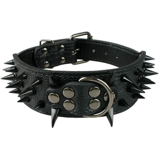 2' Wide Adjustable Punk Style Spiked pu Leather Dog Collar for Medium and Large Dogs (m (19-22'), Black)