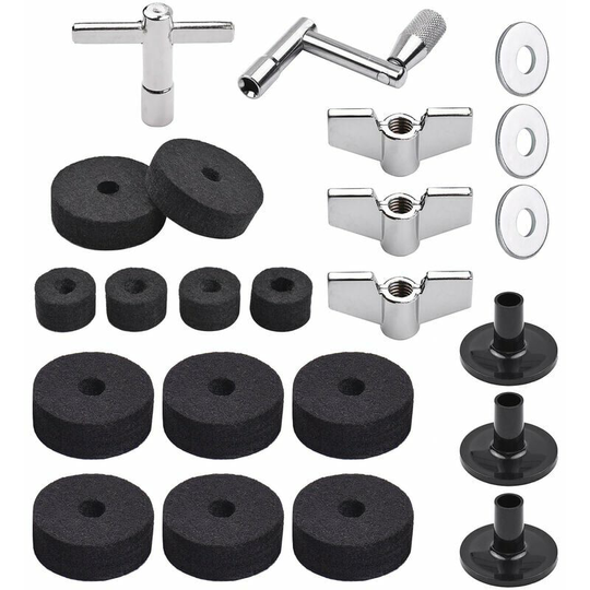 23Pcs Cymbal Replacement Accessories Drum Parts With Cymbal Felts Tdum Cymbal Stret Aige Cymbals Fexe Mats Cymbal Sleeves And Drum Key, Black