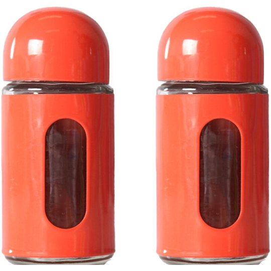 Glass Salt and Pepper Shakers with Adjustable Pour Holes - Stainless Steel Salt Shaker and Pepper Shaker red