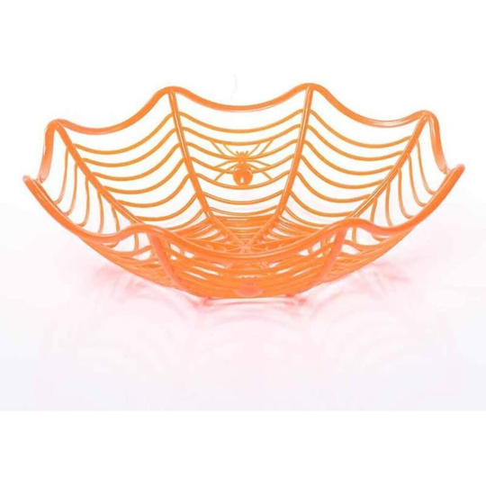 Halloween Cobweb Fruit Basket Spider Web Plastic Bowl Orange