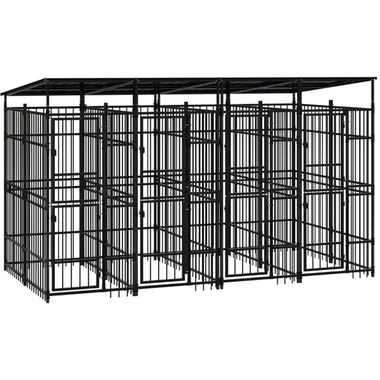 Outdoor Dog Kennel with Roof Steel 7.37 m² Vidaxl Black