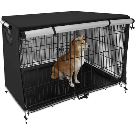 Dog Crate Tarp, 210D Oxford Cloth Double Door Dog Crate Cover, Durable Material Waterproof Breathable Shade Dog Cage Tarpaulin (95 x 61 x 64cm)