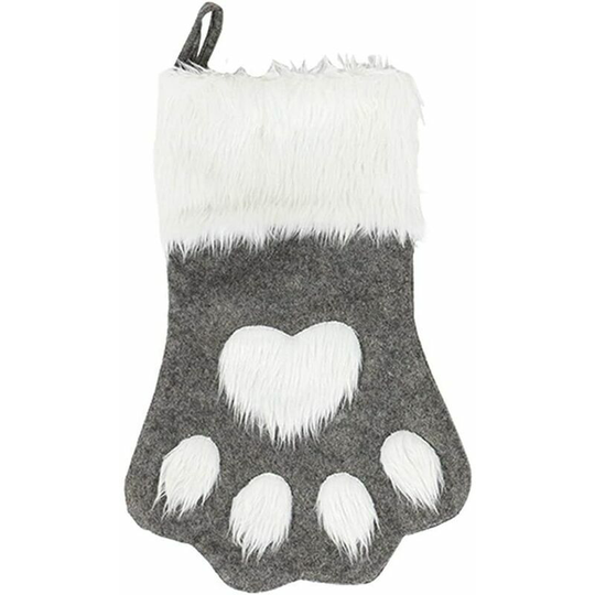 Cat Paw Dog Christmas Stockings, Plush Hanging Socks for Holiday and Christmas Decorations (Large/16.5in, White-Grey)