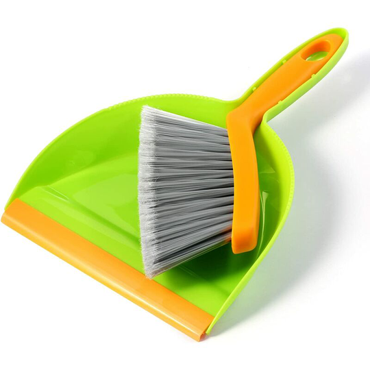 Mini Dustpan and Brush Set - Small Broom and Dustpan Set for Home, Kids, Camping, Outdoor, Office, Kitchen, Gray & Orange (11')