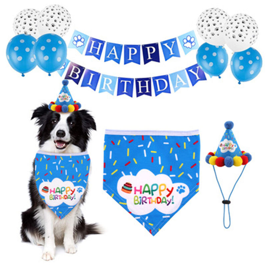 Dog Birthday Bandana Scarf and Dog Girl Boy Birthday Party Hat with Cute Dog Bow Tie Collar for Small Medium Dog Pet, blue