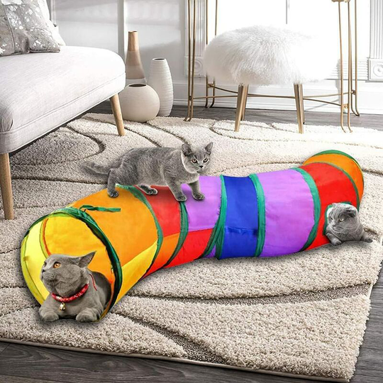 Interactive Indoor Cat Tunnel - Pet Toy - Play Tunnel for Cat Kitten Rabbit Puppy - Foldable - s Style - Rainbow