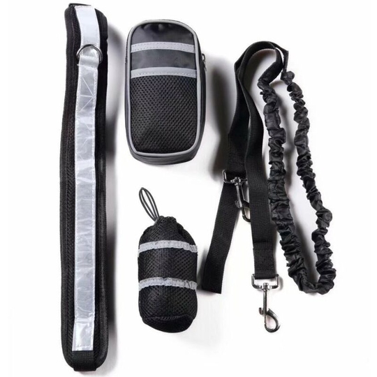 Animal Supplies Dogs Running Pet Sport Set Reflective Leash Set Training Bag (Black)
