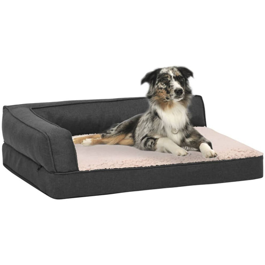 Ergonomic Dog Bed Mattress 75x53 cm Linen Look Fleece Dark Grey