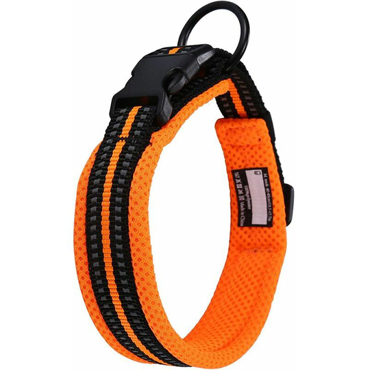 Dog necklace, adjustable and padded necklace for dog wholesale / medium / small with reflective band (orange XL)