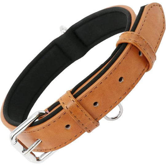 Adjustable Dog Collar Soft Cushion Padded Leather with Hole Punch 3 Color 4 Sizes, Brown(XS)