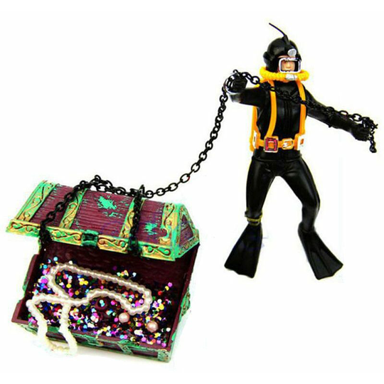 Echoo - Aquarium Floating Diver Ornament Aquarium Decoration with Moving Treasure Chest Floating Diver Bubble Action,Black