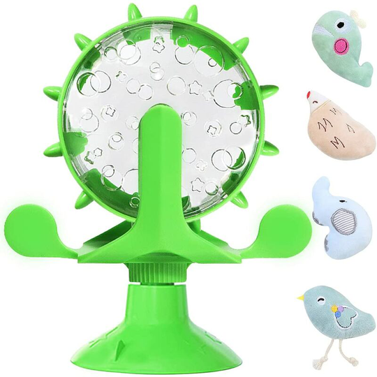 Briday - 4 Pcs Catnip Soft Plush Chew Toys,1 Pcs Food Leak Treat Dispenser Windmill Cat Toy,Interactive Slow Feeder for Kitty/Dogs,Happy Cats Happy