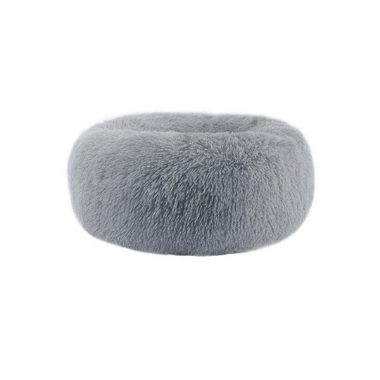 (Light Grey, S / 50cm) Washable Calming Comfy Donut Style Plush Cat Dog Pet Bed